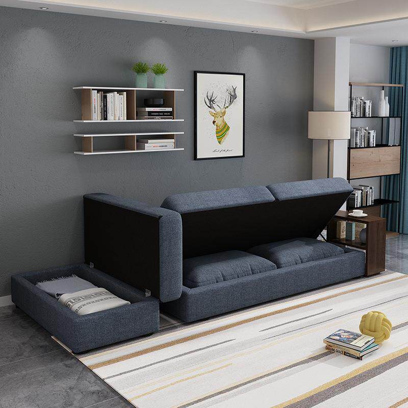 日式客厅沙发布艺小户型可折叠沙发床现代简约拆洗转角三人经济型