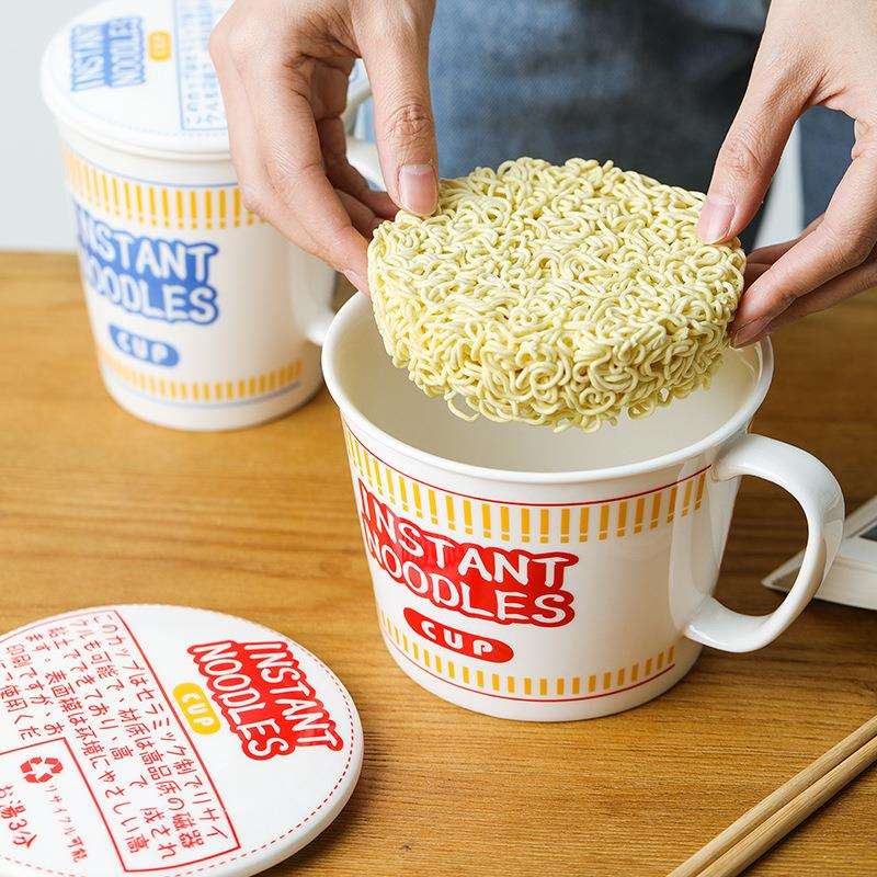 家用陶瓷可爱微波带盖泡面碗杯大容量宿舍学生手柄螺狮粉餐具