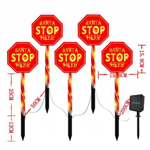 跨境LED路灯彩灯牌圣诞节路牌户外太阳能一拖五八角形STOP指示牌