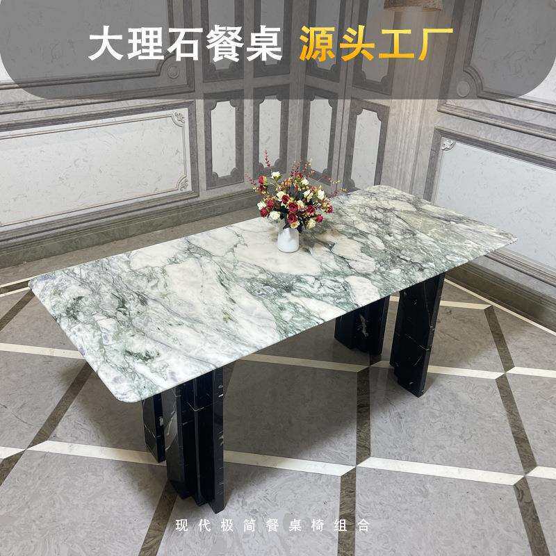 轻奢大理石餐桌组合现代简约吃饭桌子家用汉都人大理石长方桌小户