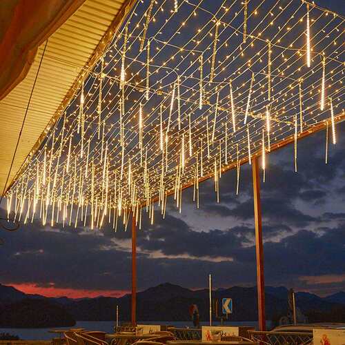 流星雨led灯太阳能彩灯挂树上的装饰灯庭院室外户外防水七彩串灯