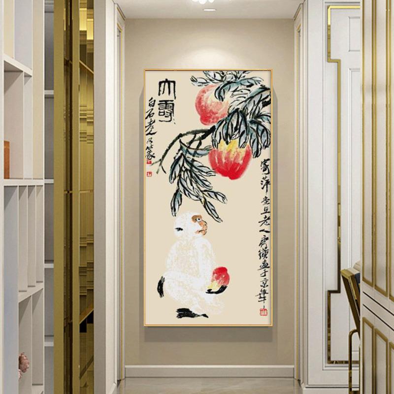 十字绣2019新款线绣中国风竖版现代客厅大幅寿桃仙桃刺绣贺寿挂画