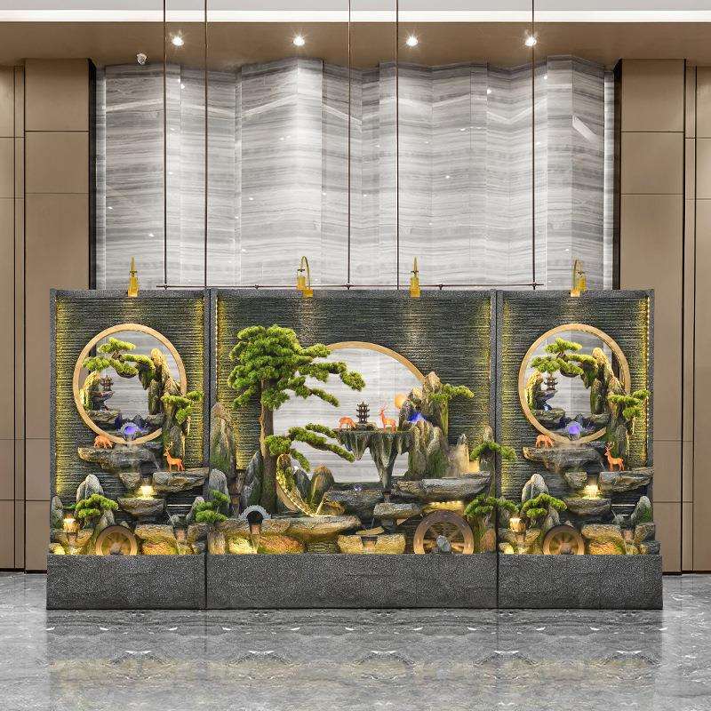 水幕墙流水墙屏风酒店客厅玄关隔断庭院装饰假山鱼池喷泉景观摆件