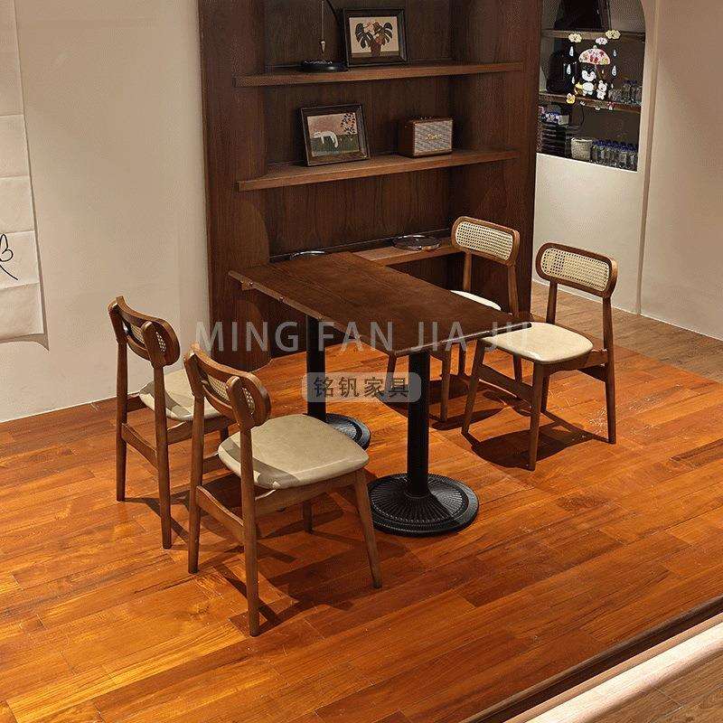 商用实木美式复古风咖啡店桌椅茶餐厅下午茶轻食甜品烘焙方桌椅子