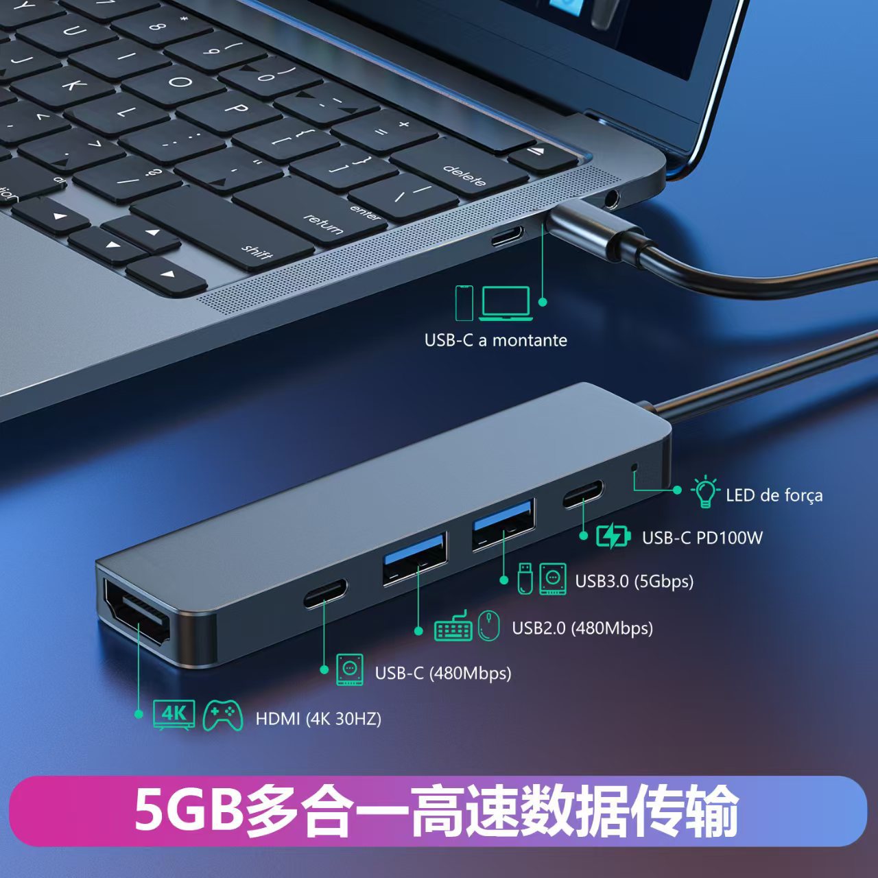typec扩展坞七合一usb hub集线器扩展器高清4KHD笔记本拓展坞现货