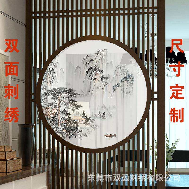 跨境网红双面刺绣半透明纱布画屏风帘头入户玄关商场展厅挂画道具