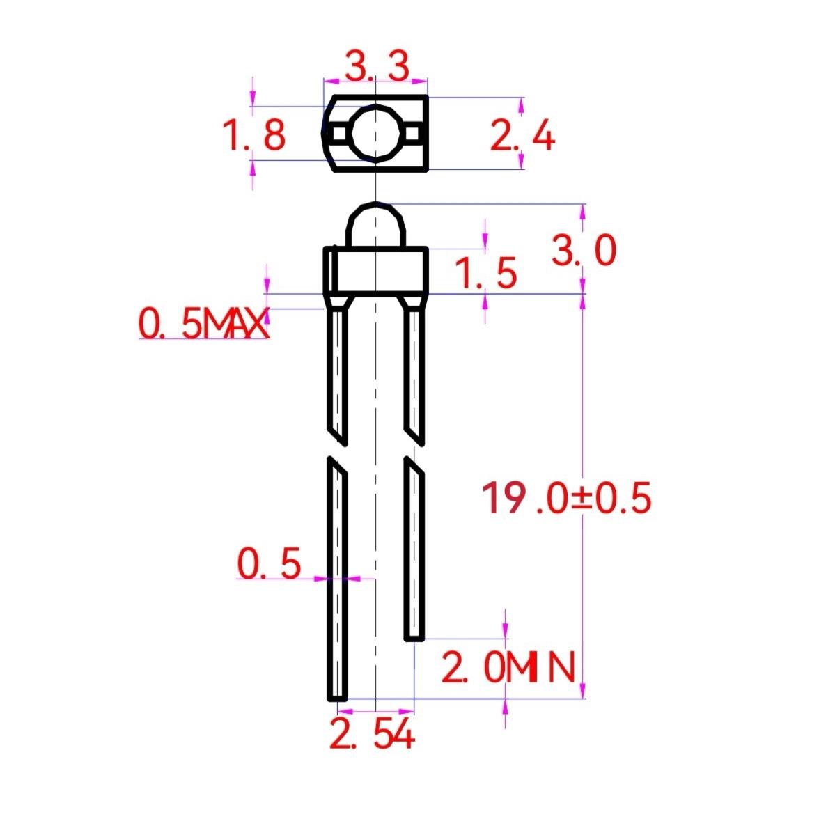 厂家直销直插式圆头1.8MM蓝发蓝 发光二极管1.8MM 奶嘴型蓝光