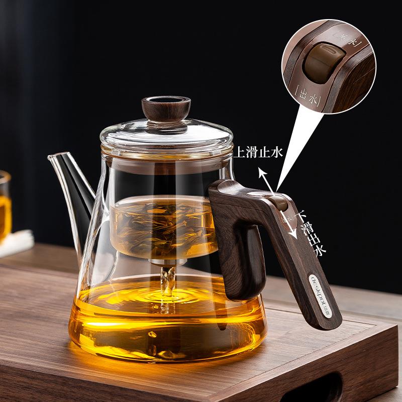 全玻璃内胆磁吸飘逸杯一键过滤泡茶壶2024新款懒人冲茶器茶具绢花