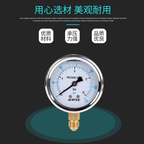 耐震压力表 ACUTEK原装出口YN60 16bar G1/4B 油压抗震防震压力表