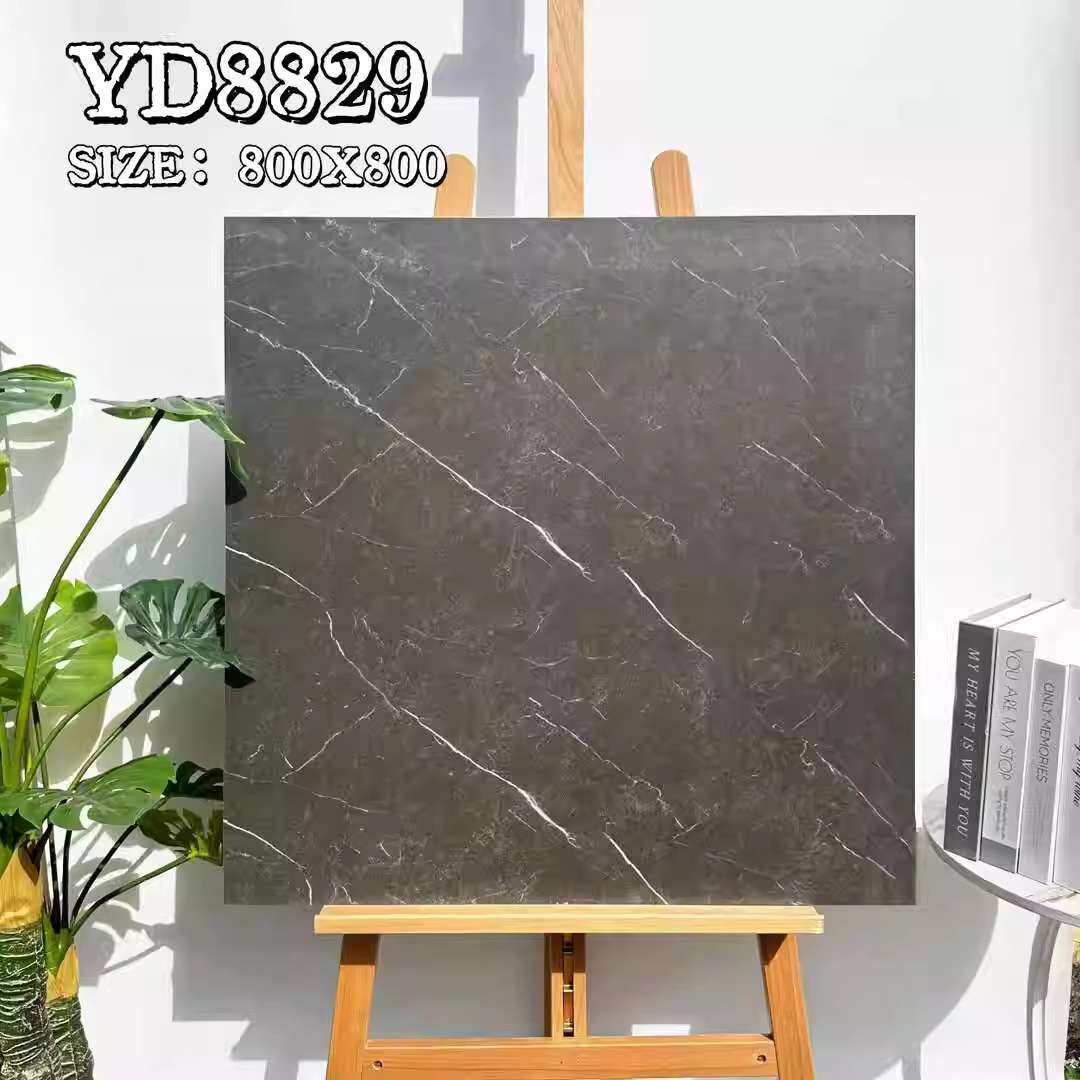 深色咖啡色大理石瓷砖仿古砖800X800中古风客厅餐厅地砖哑光防
