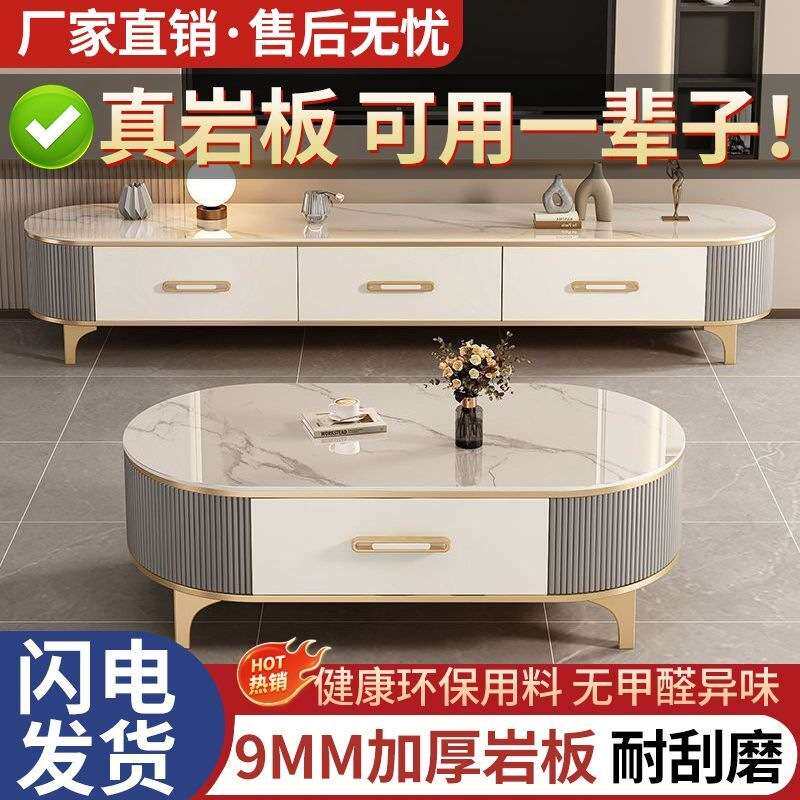 2025轻奢岩茶几客厅家用新款现代简约小户型椭圆电视柜组合