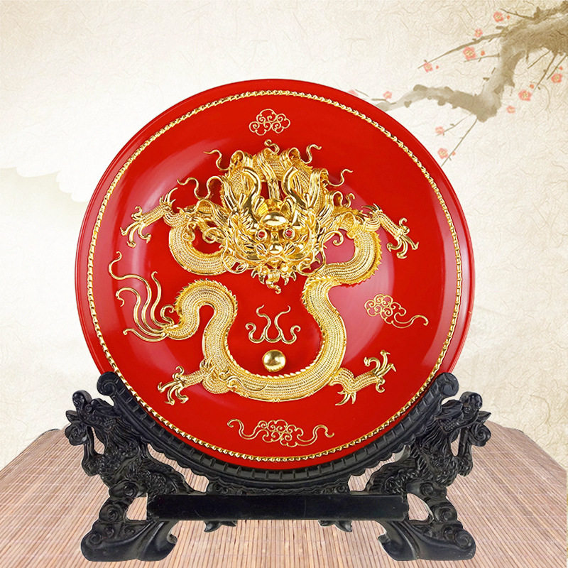 24K贴金箔哥窑裂纹釉吉祥龙瓷盘