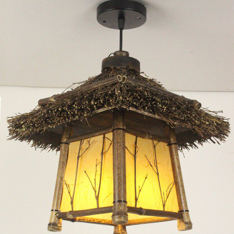 复古中式仿古吊灯日式餐厅茶室吊灯禅意竹编灯具阳台过道田园风