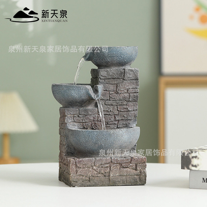 欧式简约流水摆件室内客厅招财装饰桌面循环水景办公室玄关风水轮