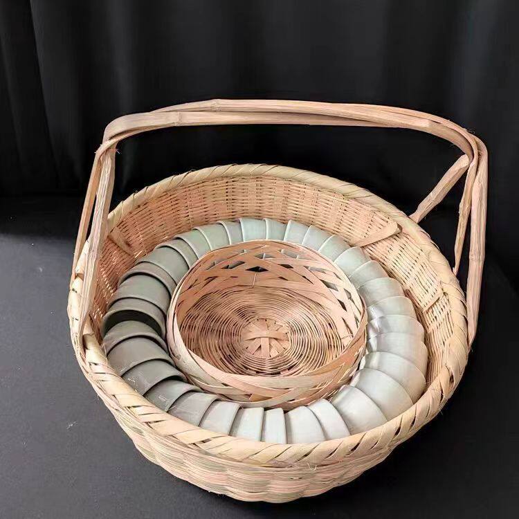 茶蓝禅堂茶杯篮子手提配件竹篮子桌面手工手提茶蓝商用小号蔬藤编