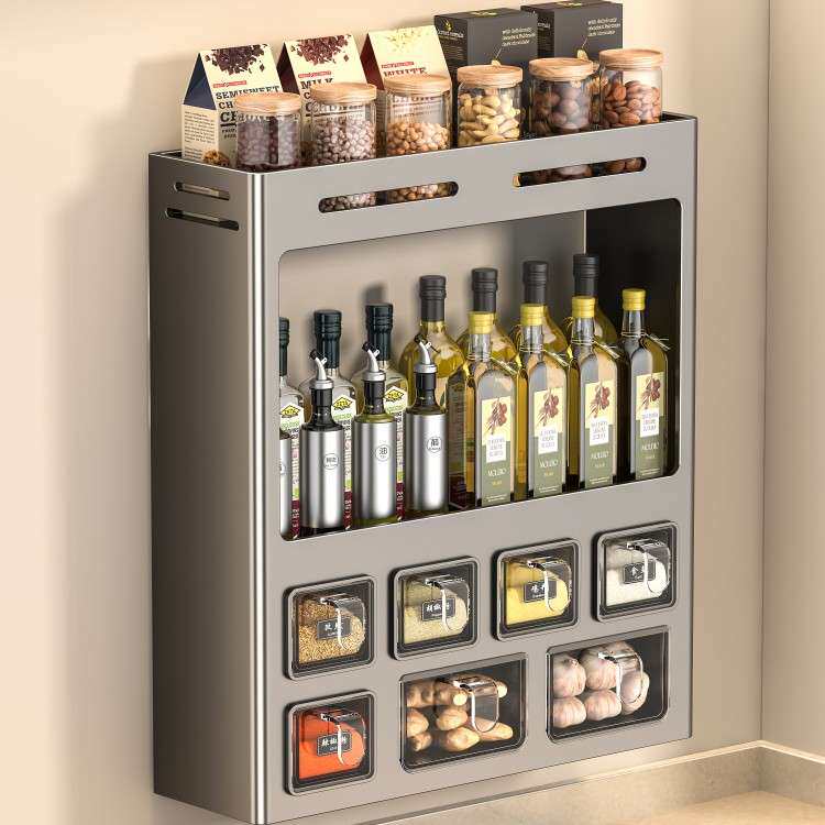 厨房置物架壁挂式免打孔油盐酱醋收纳挂墙上多功能调味品罐调料盒
