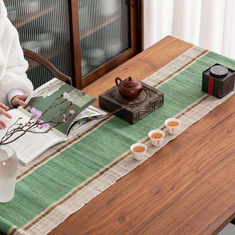 日式禅意长条苎麻桌旗 茶席茶几桌布麻草布竹席 棉麻布艺茶巾桌布