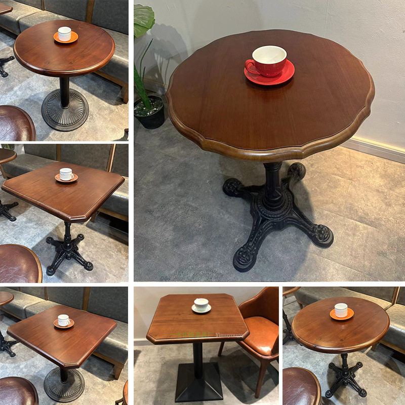 美式复古咖啡厅实木桌椅组合烘焙奶茶甜品店桌子西餐厅酒吧方圆桌