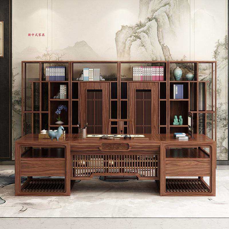 新中式实木老板桌禅意总裁大班台现代简约办公室大气办公桌椅组合