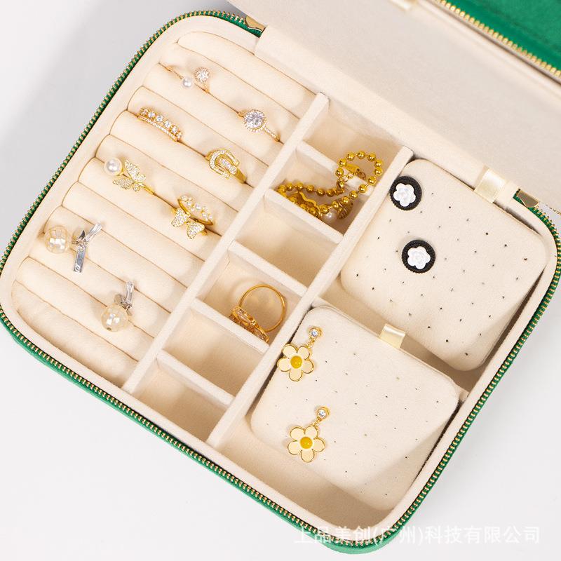 现货上品美创耳钉收纳首饰盒家用大容量首饰箱收纳盒收拾绒布