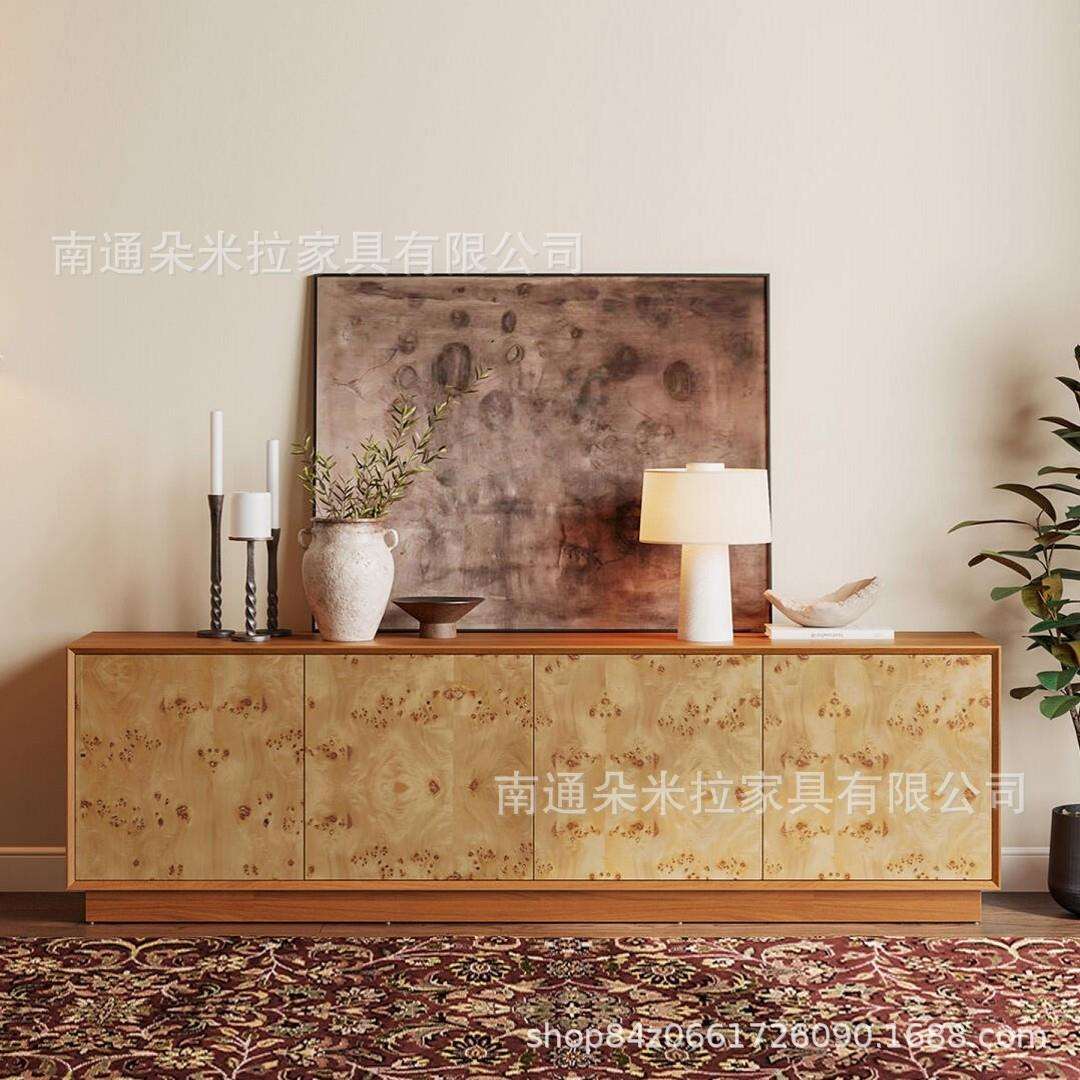 美式复古弧形实木餐边柜客厅靠墙四门收纳柜储物柜仿古玄关边柜
