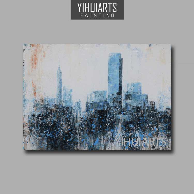 厂家直销半手绘印象都市题材风景油画办公室装饰画书房挂画