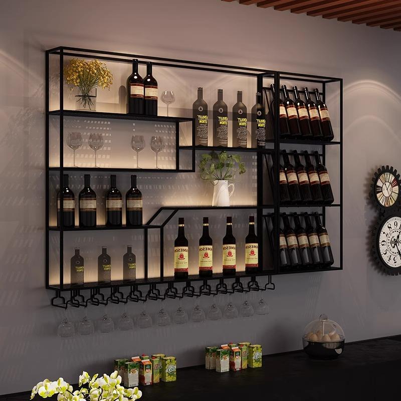 红酒架壁挂铁艺酒水展示架墙上简约创意发光置物架餐厅墙上酒柜