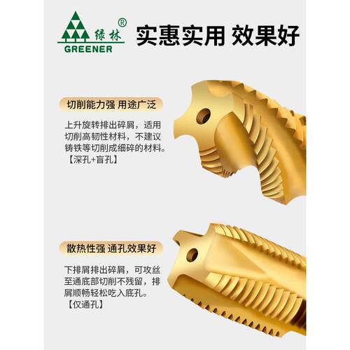 绿林螺旋机用丝锥丝攻不锈钢专用攻牙钻头m3m4m5m6m8m10m12m14m16