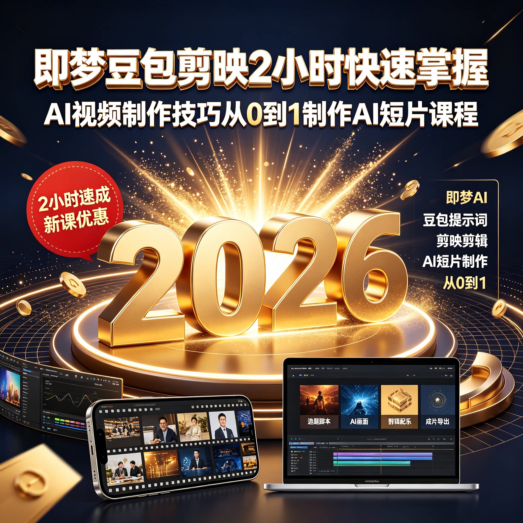 即梦豆包剪映2小时快速掌握AI视频制作技巧从0到1制作AI短片课程