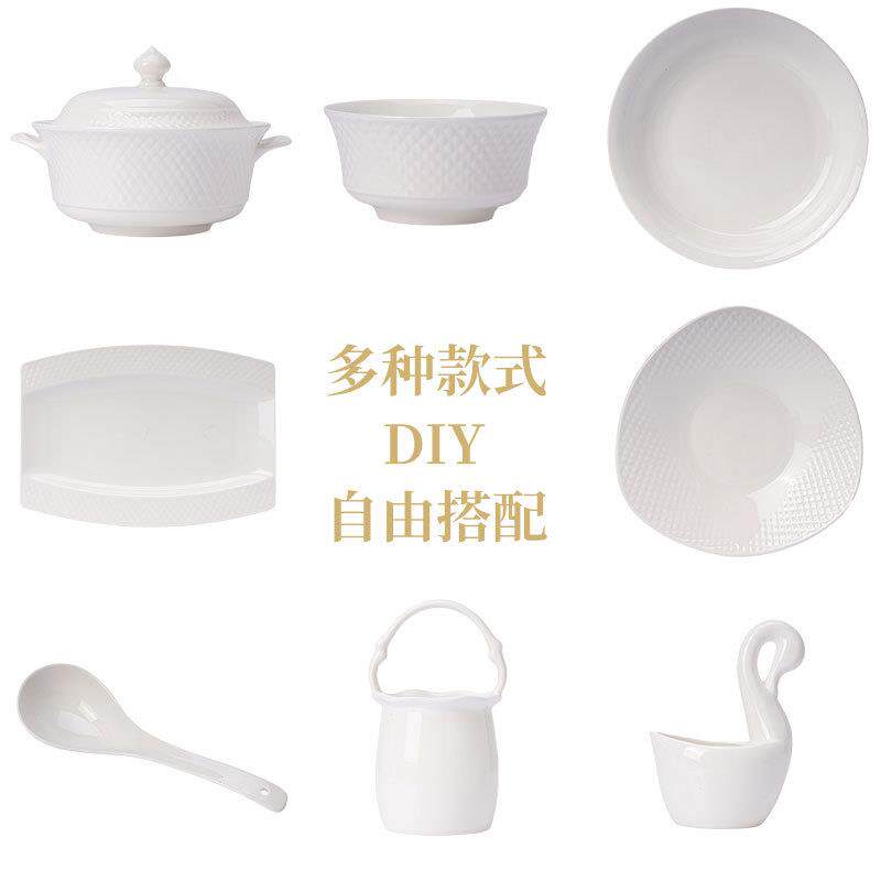 釉下彩陶瓷景德镇餐具源头工厂采购高白瓷描金碗碟套装骨瓷