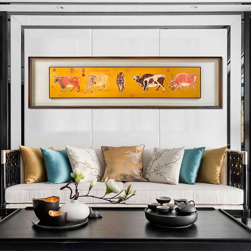 五牛图铜板画中国十大传世名画办公室横幅招财挂画书房茶室铜壁画
