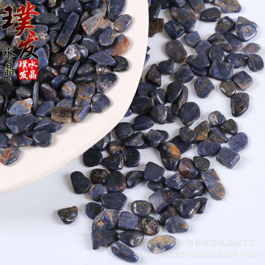 蓝宝石碎石 蓝刚玉水晶碎石摆件 鱼缸石盆栽装饰 跨境商品