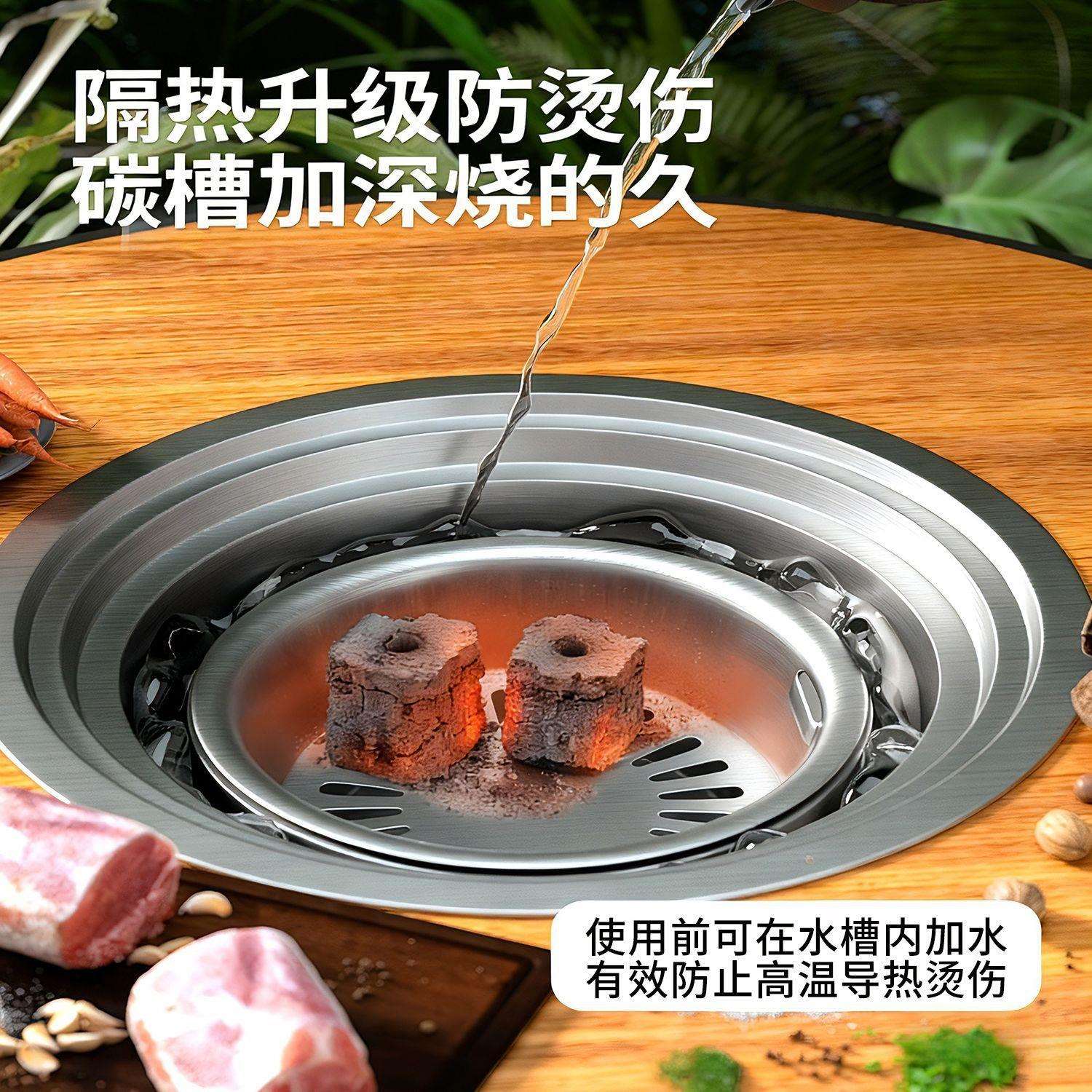 围炉煮茶一整套家用烤肉庭院别墅便携户外圆桌可折叠折叠桌子火锅图片