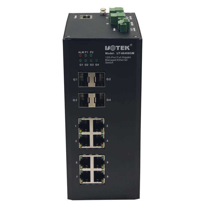 宇泰千兆4光8电以太网交换机 工业级全千兆交换机UT-66408GM