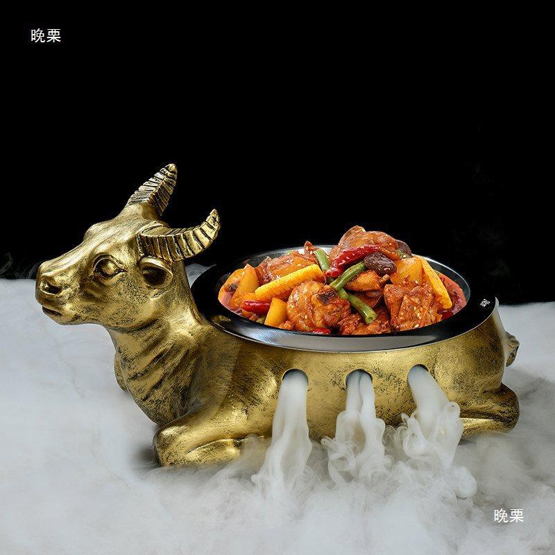 小炒黄牛肉陶瓷双耳盘子创意酒店餐具蜡烛加热盘子深盘酒店中餐