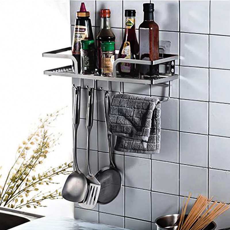 304不锈钢调料架厨房置物架壁挂式免打孔家用调料多功能收纳挂架