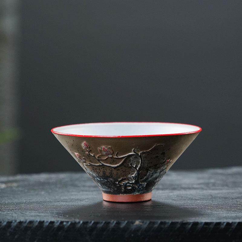 原矿紫砂杯子高端茶器主人杯品茗杯底槽清粉浆茶具斗笠杯单杯厂家