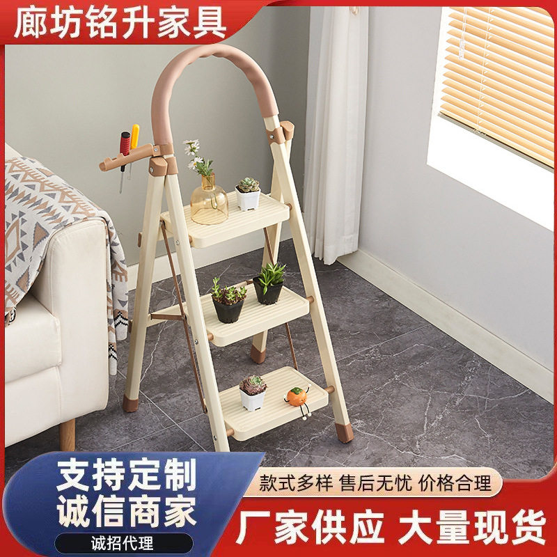 梯子家用可折叠梯楼梯加宽踏板伸缩梯多用途室内花架梯家用折叠梯