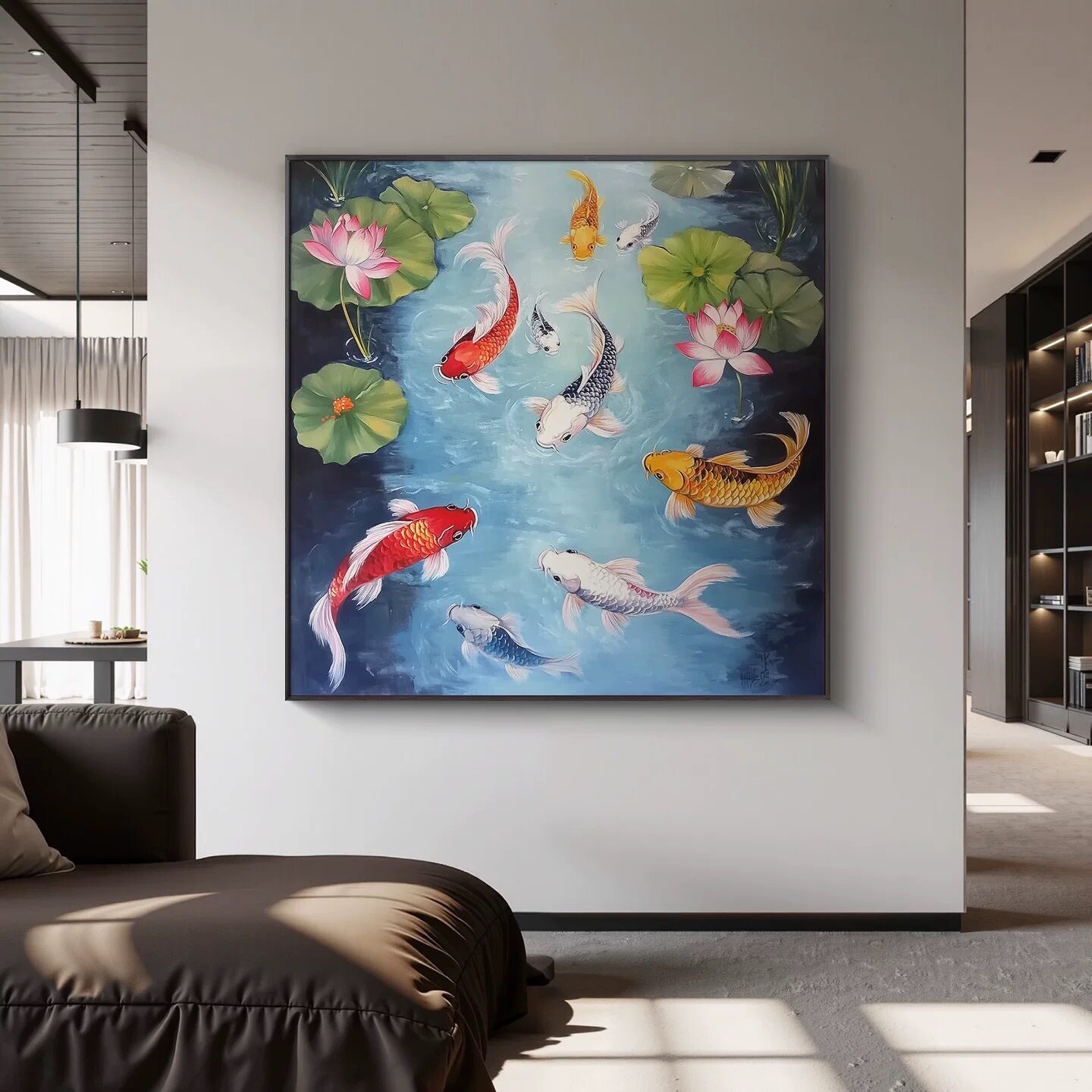 新款锦鲤客厅装饰画鱼跃龙门玄关挂画招财锦鲤风水画餐厅壁画