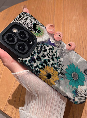 油画花朵撞色豹纹 适用苹果华为iPhone17ProMax手机壳16Pro 15Plus硅胶14防摔13全包12情侣11新款Pura80男女