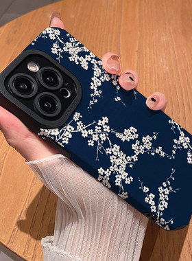 小众蓝底白色樱花 适用苹果华为iPhone17ProMax手机壳16Pro 15Plus硅胶14防摔13全包12情侣11新款Pura80男女