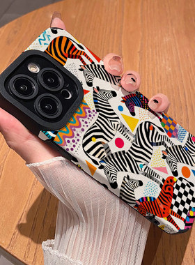 彩色波点斑马拼接 适用苹果华为iPhone17ProMax手机壳16Pro 15Plus硅胶14防摔13全包12情侣11新款Pura80男女