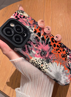 水墨花朵撞色豹纹 适用苹果华为iPhone17ProMax手机壳16Pro 15Plus硅胶14防摔13全包12情侣11新款Pura80男女