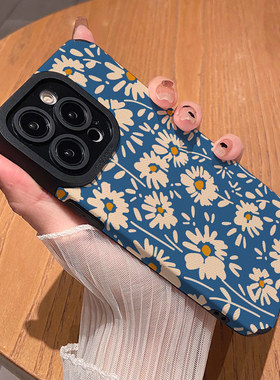 油画蓝底白色雏菊 适用苹果华为iPhone17ProMax手机壳16Pro 15Plus硅胶14防摔13全包12情侣11新款Pura80男女
