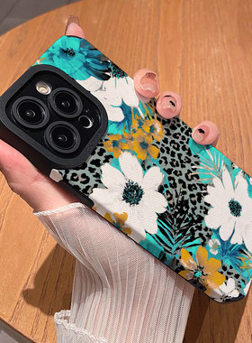 油墨花朵撞色豹纹 适用苹果华为iPhone17ProMax手机壳16Pro 15Plus硅胶14防摔13全包12情侣11新款Pura80男女