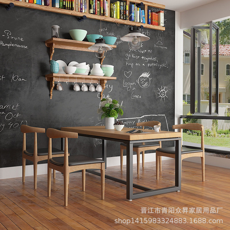 美式铁艺实木茶桌椅组合办公室接待铁艺泡茶桌 茶室复古洽谈桌椅