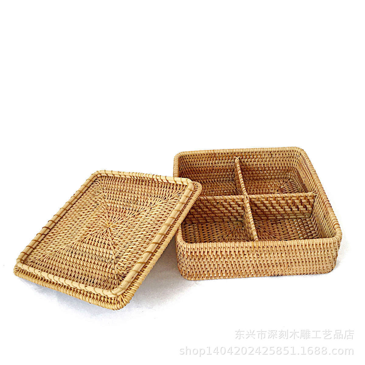 越南秋藤盒藤编果篮干果盒带盖多格糖果盒创意客厅桌面分格收纳盒