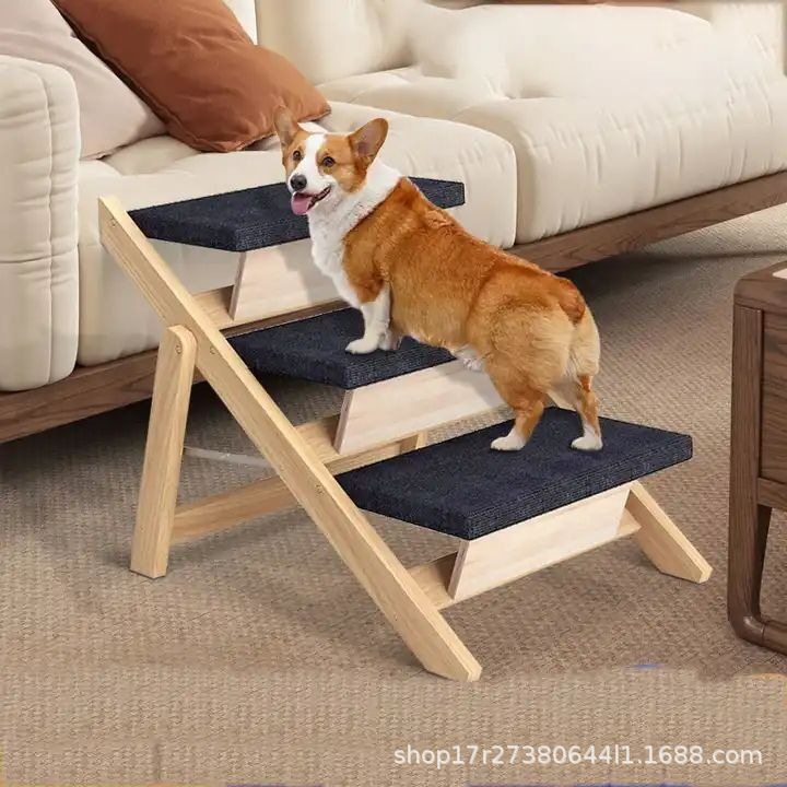 实木宠物爬梯可调节家用小型犬上床沙发梯子木质狗狗爬梯