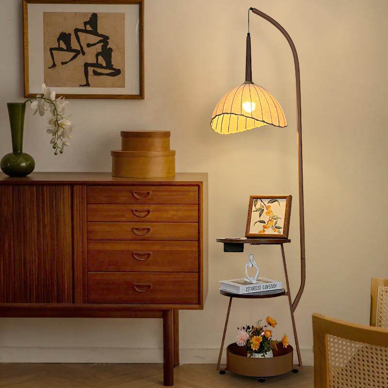 中古风落地灯复古南瓜客厅沙发旁充电一体卧室床头柜置物架氛围灯