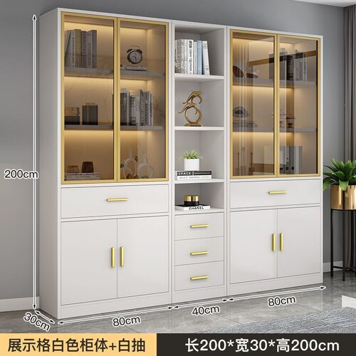 玻璃门书柜家用靠墙落地组合书架收纳柜展示柜玻璃透明办公文件柜